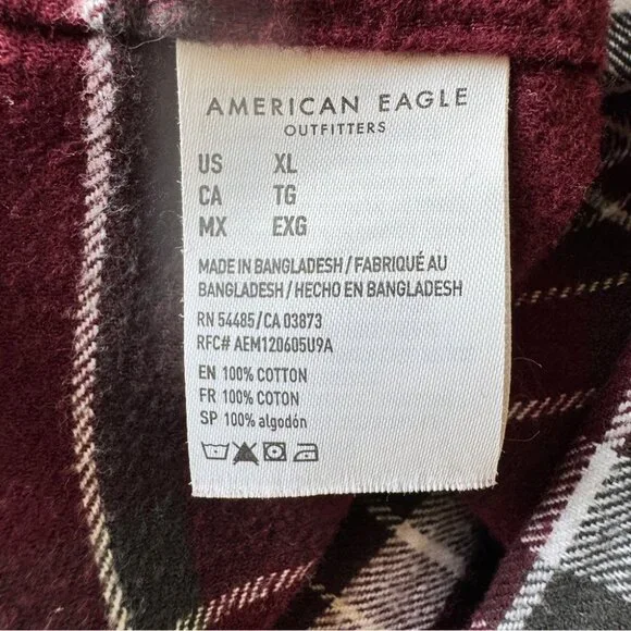 American Eagle Flannel Shirt Super Soft Red White Plaid Button Down Collar Sz XL - Picture 4 of 13